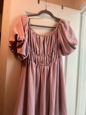 Dusty Rose Puff Sleeve Midi Dress